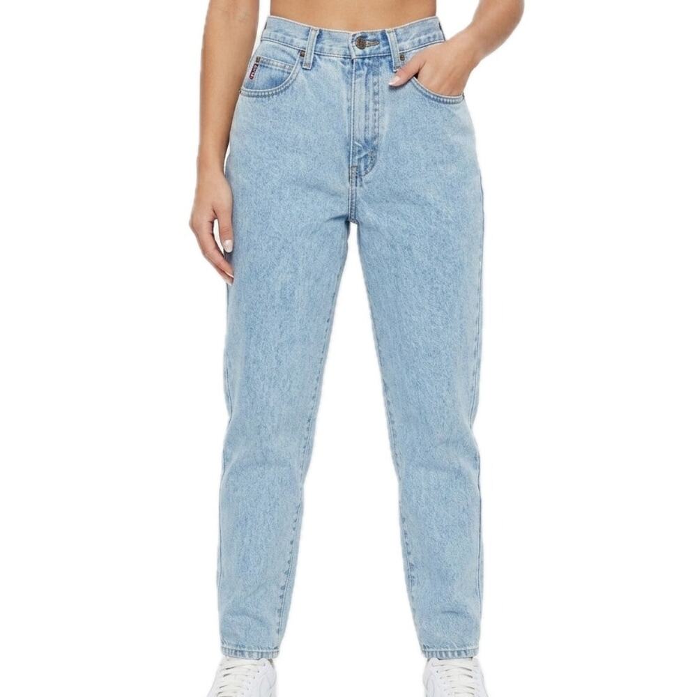 Vintage 90s Y2K LEI Blue Light Wash Tapered Leg High Waist Mom Jeans size 7